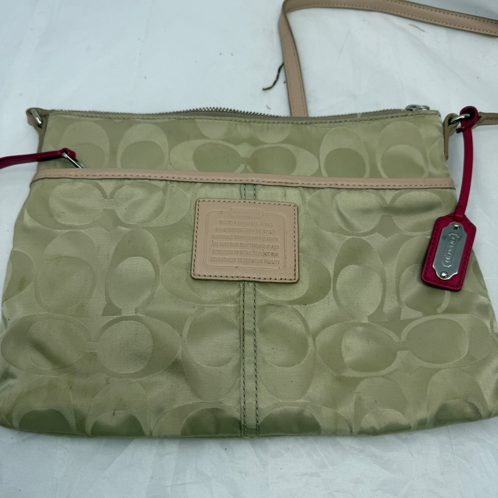 Coach Signature File Bag Khaki Tan Pink Crossbody F1376-24861